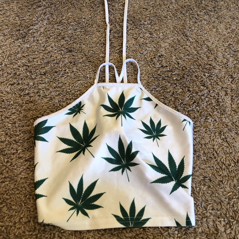 Weed leaf lace up halter top